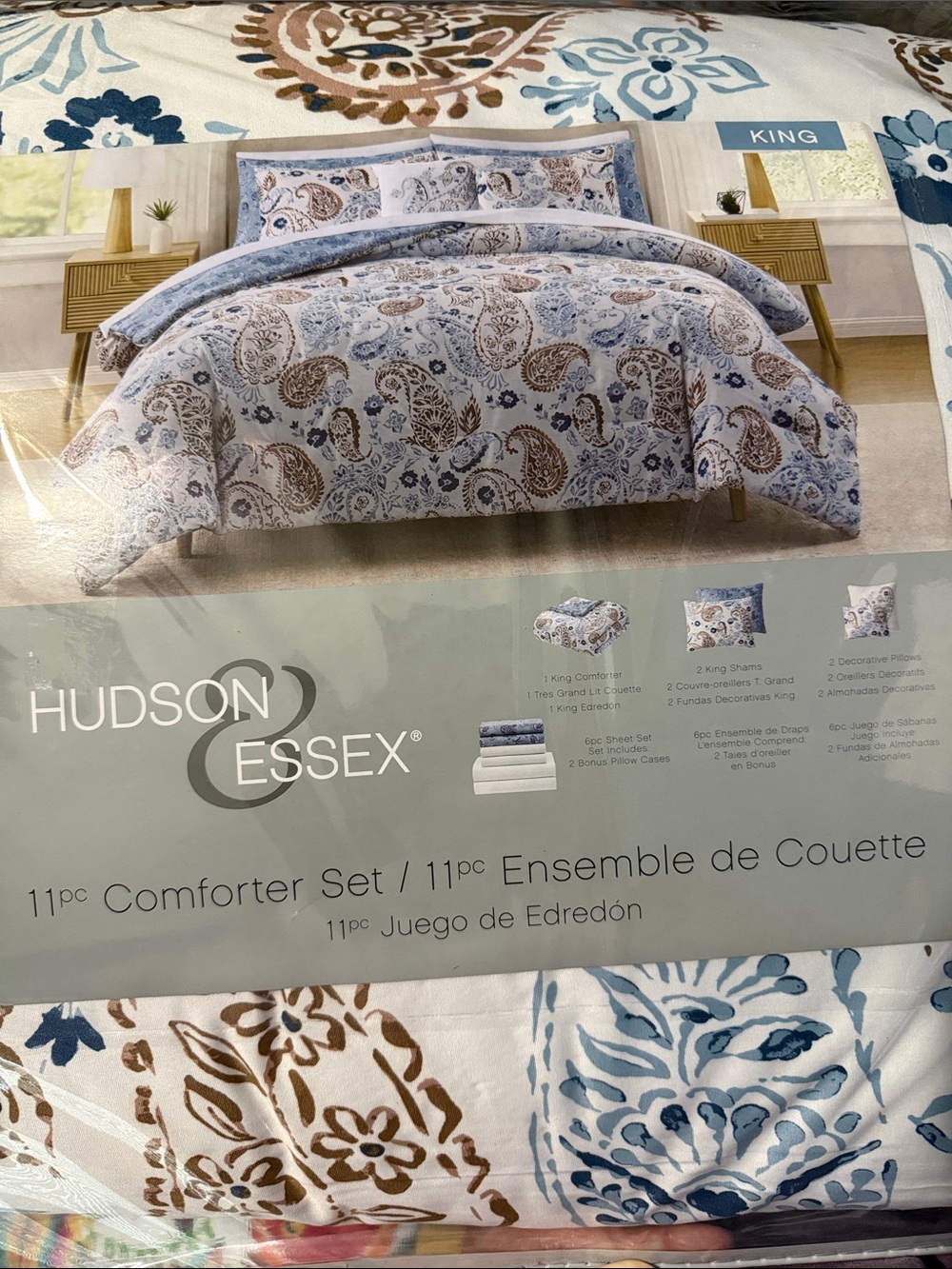 King Comforter Set in Blue and Brown Paisley